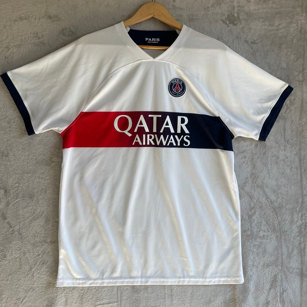PSG Paris Saint-Germain Soccer Jersey White Qatar Airways Mora 00 Mens 3XL